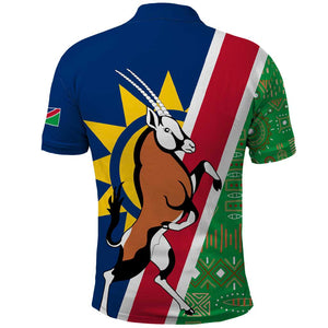 Namibia Gemsbok Polo Shirt Flag Design with African Patterns