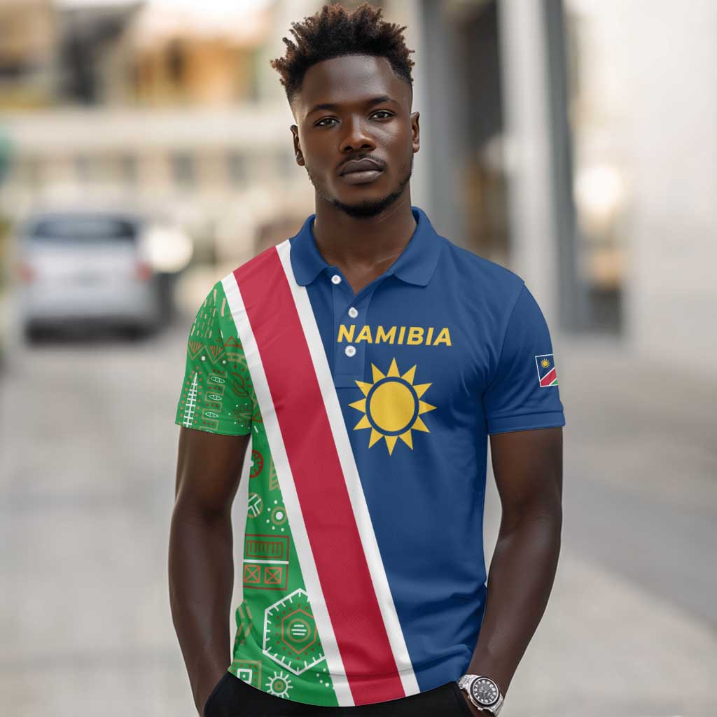 Namibia Gemsbok Polo Shirt Flag Design with African Patterns