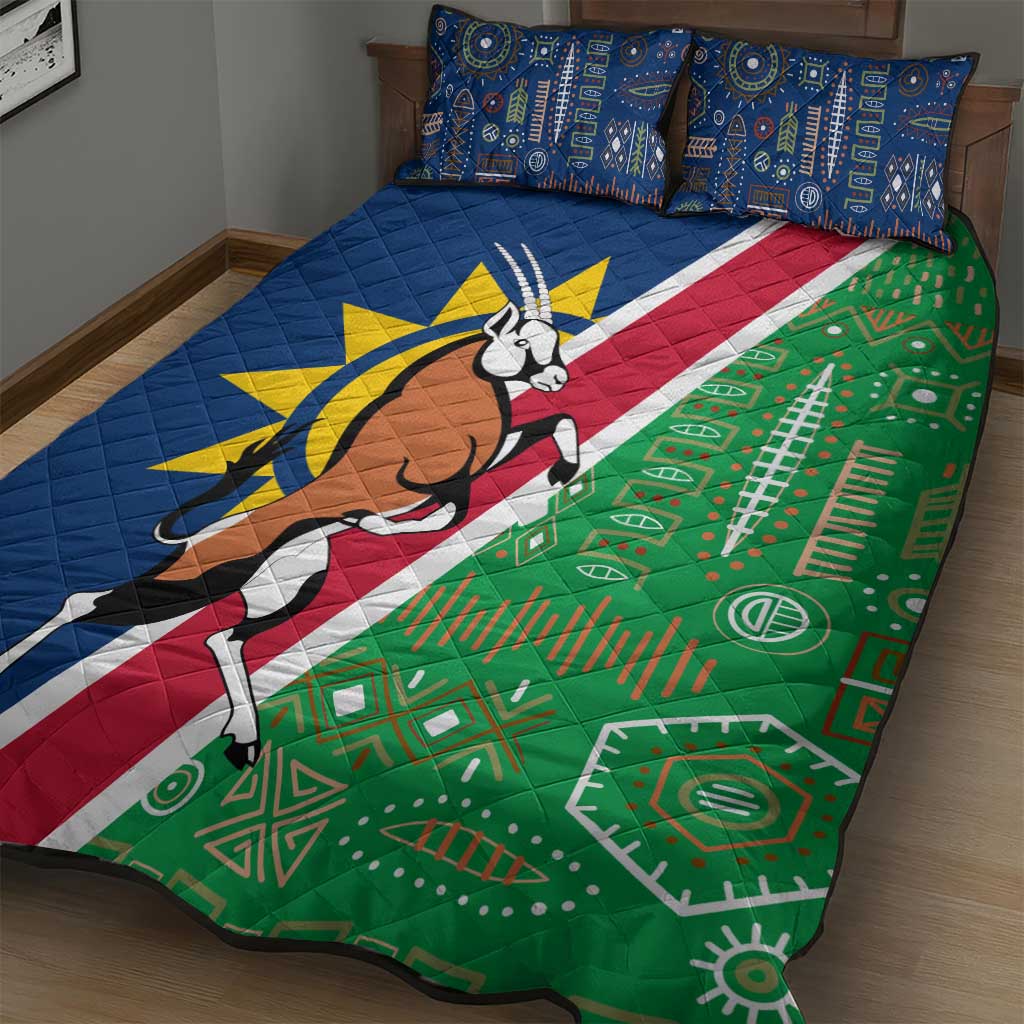 Namibia Gemsbok Quilt Bed Set Flag Design with African Patterns