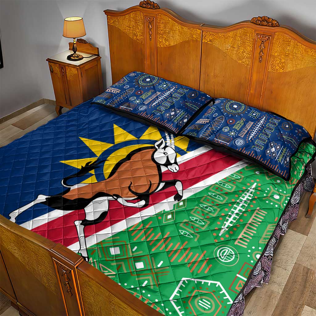 Namibia Gemsbok Quilt Bed Set Flag Design with African Patterns