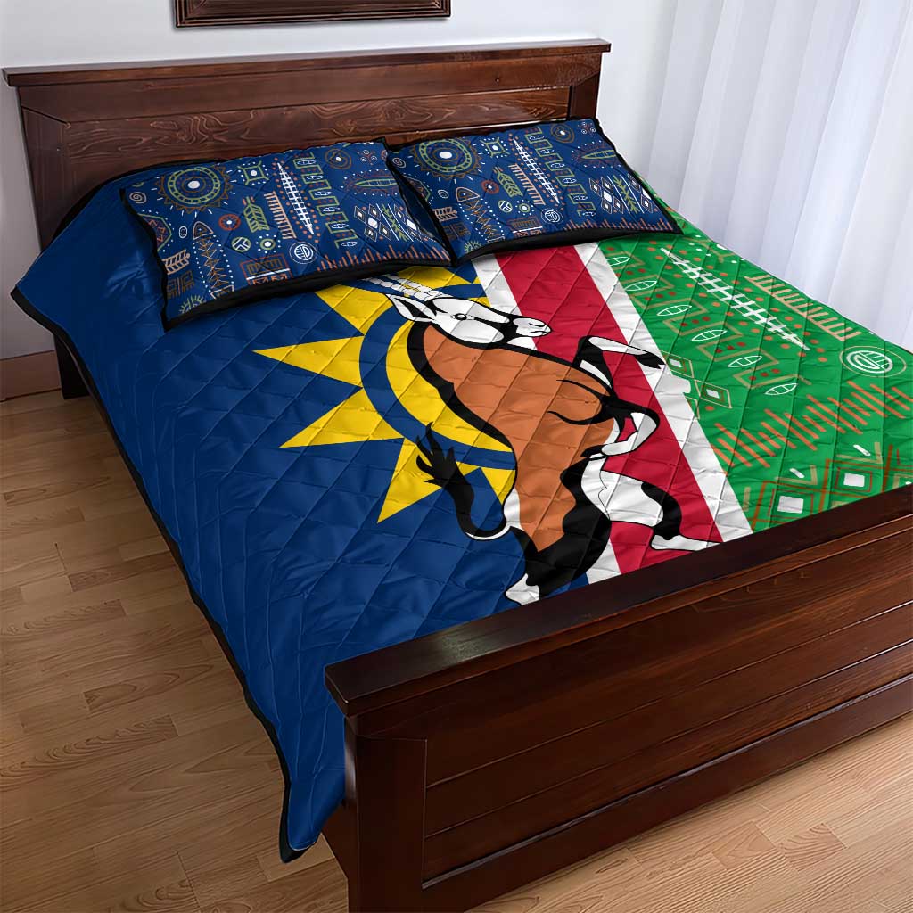 Namibia Gemsbok Quilt Bed Set Flag Design with African Patterns