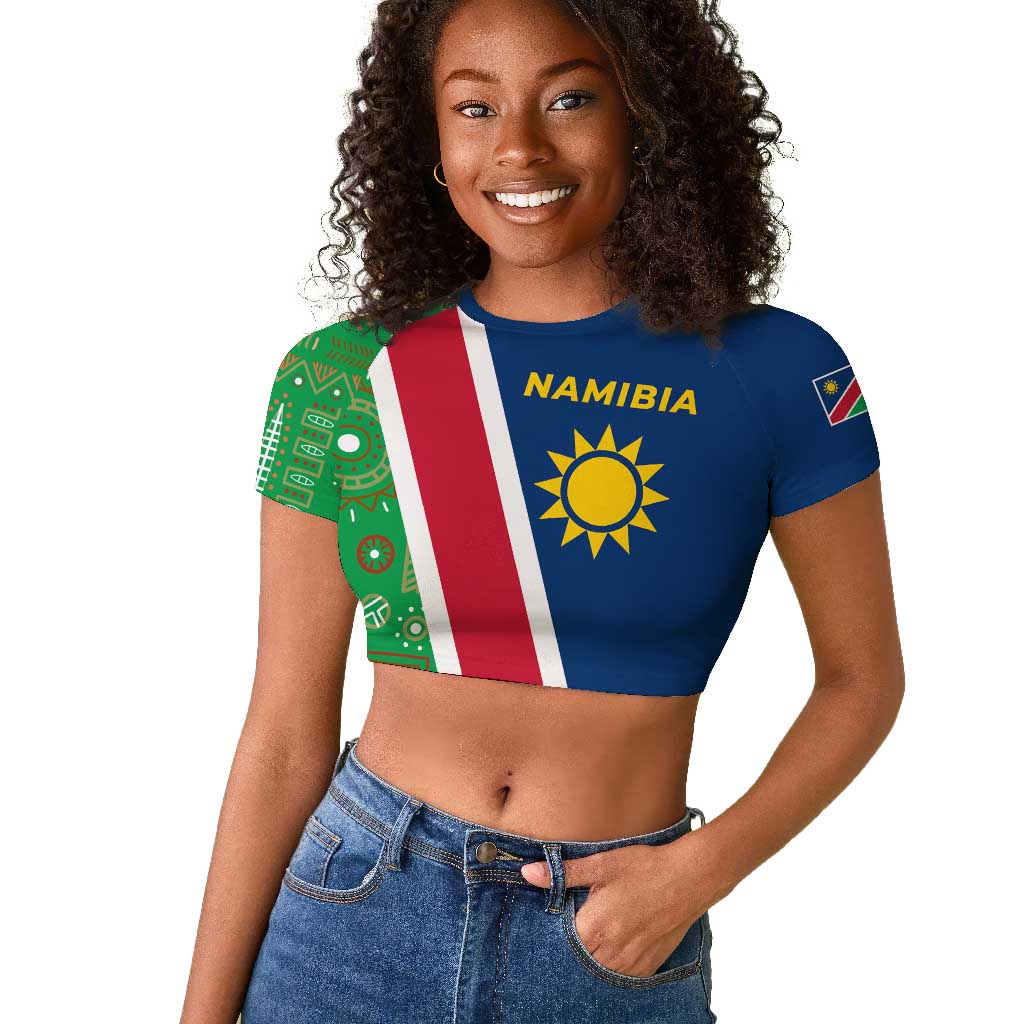 Namibia Gemsbok Raglan Cropped T shirt Flag Design with African Patterns