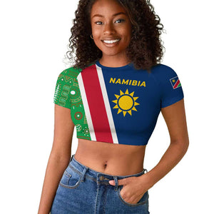 Namibia Gemsbok Raglan Cropped T shirt Flag Design with African Patterns