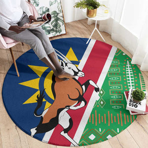 Namibia Gemsbok Round Carpet Flag Design with African Patterns