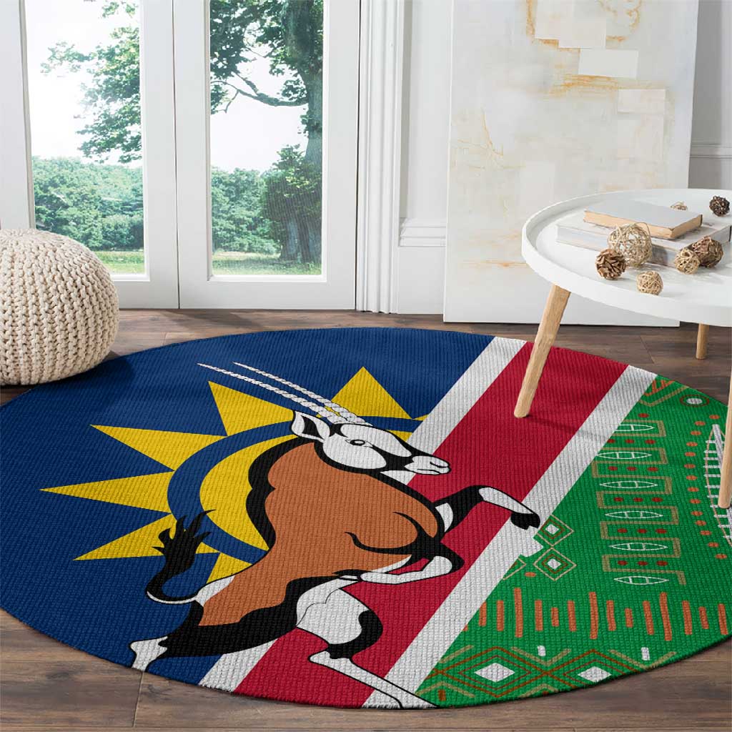 Namibia Gemsbok Round Carpet Flag Design with African Patterns