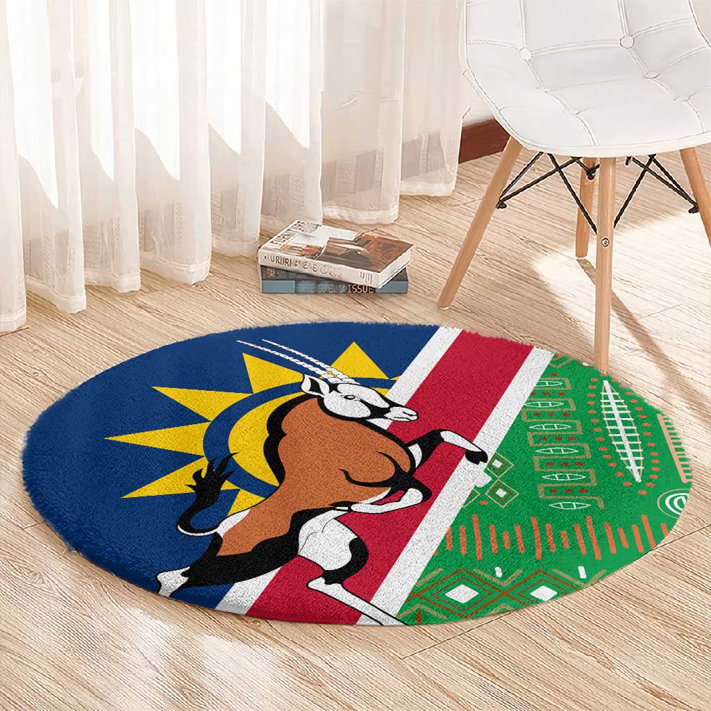 Namibia Gemsbok Round Carpet Flag Design with African Patterns