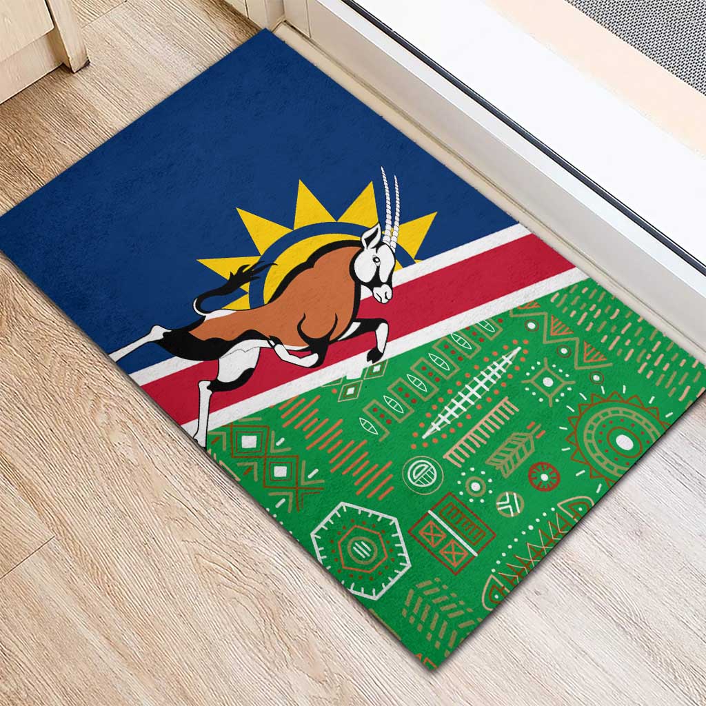 Namibia Gemsbok Rubber Doormat Flag Design with African Patterns