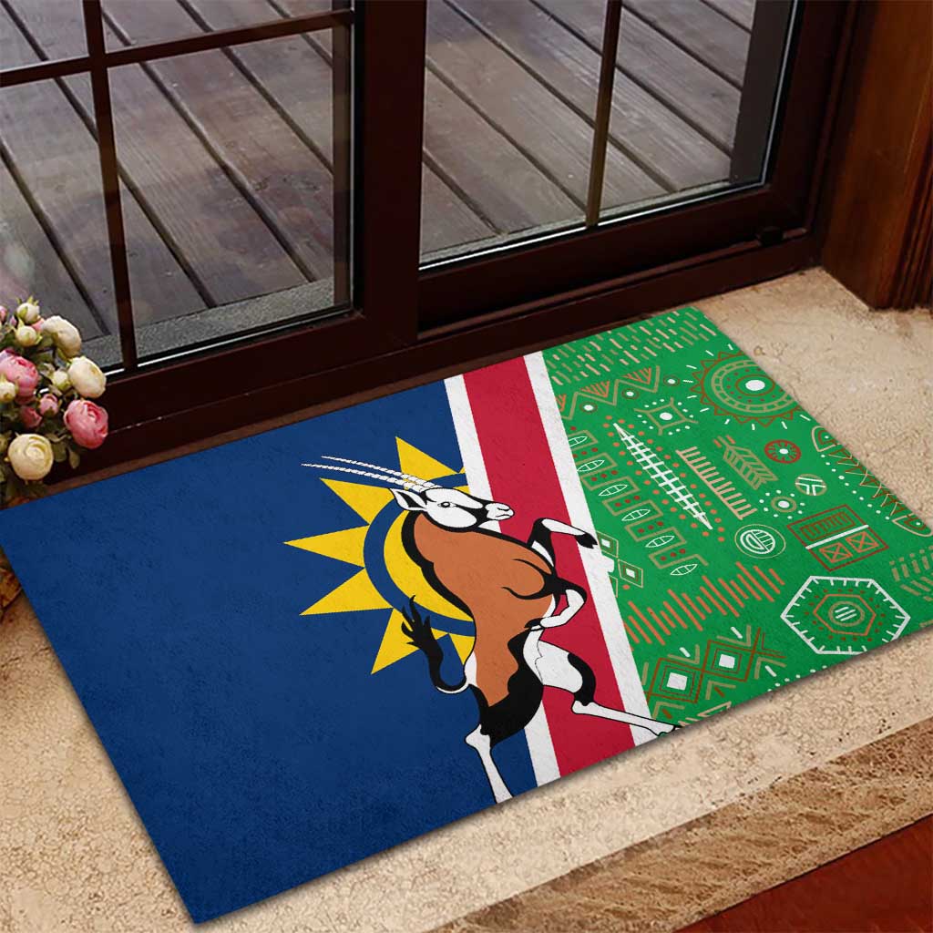 Namibia Gemsbok Rubber Doormat Flag Design with African Patterns