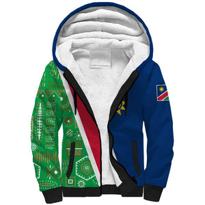 Namibia Gemsbok Sherpa Hoodie Flag Design with African Patterns