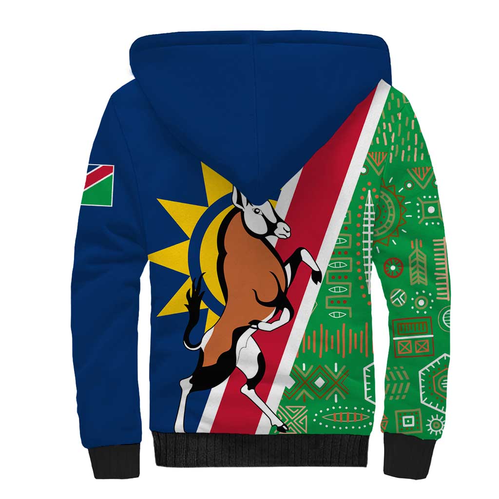 Namibia Gemsbok Sherpa Hoodie Flag Design with African Patterns
