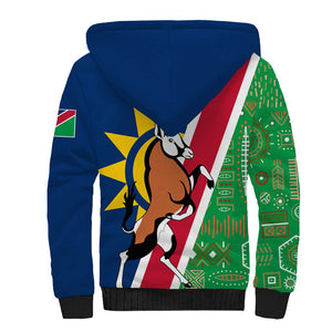 Namibia Gemsbok Sherpa Hoodie Flag Design with African Patterns