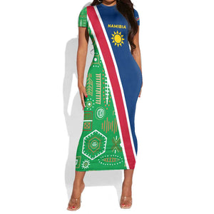 Namibia Gemsbok Short Sleeve Bodycon Dress Flag Design with African Patterns TS04