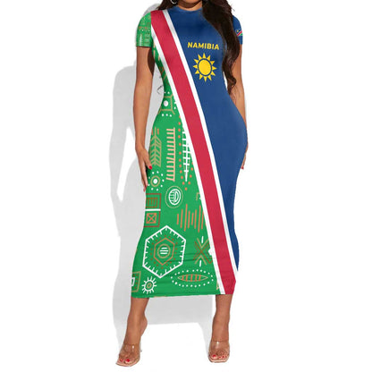 Namibia Gemsbok Short Sleeve Bodycon Dress Flag Design with African Patterns TS04