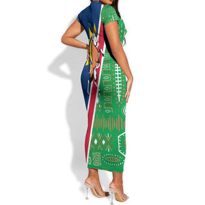 Namibia Gemsbok Short Sleeve Bodycon Dress Flag Design with African Patterns TS04