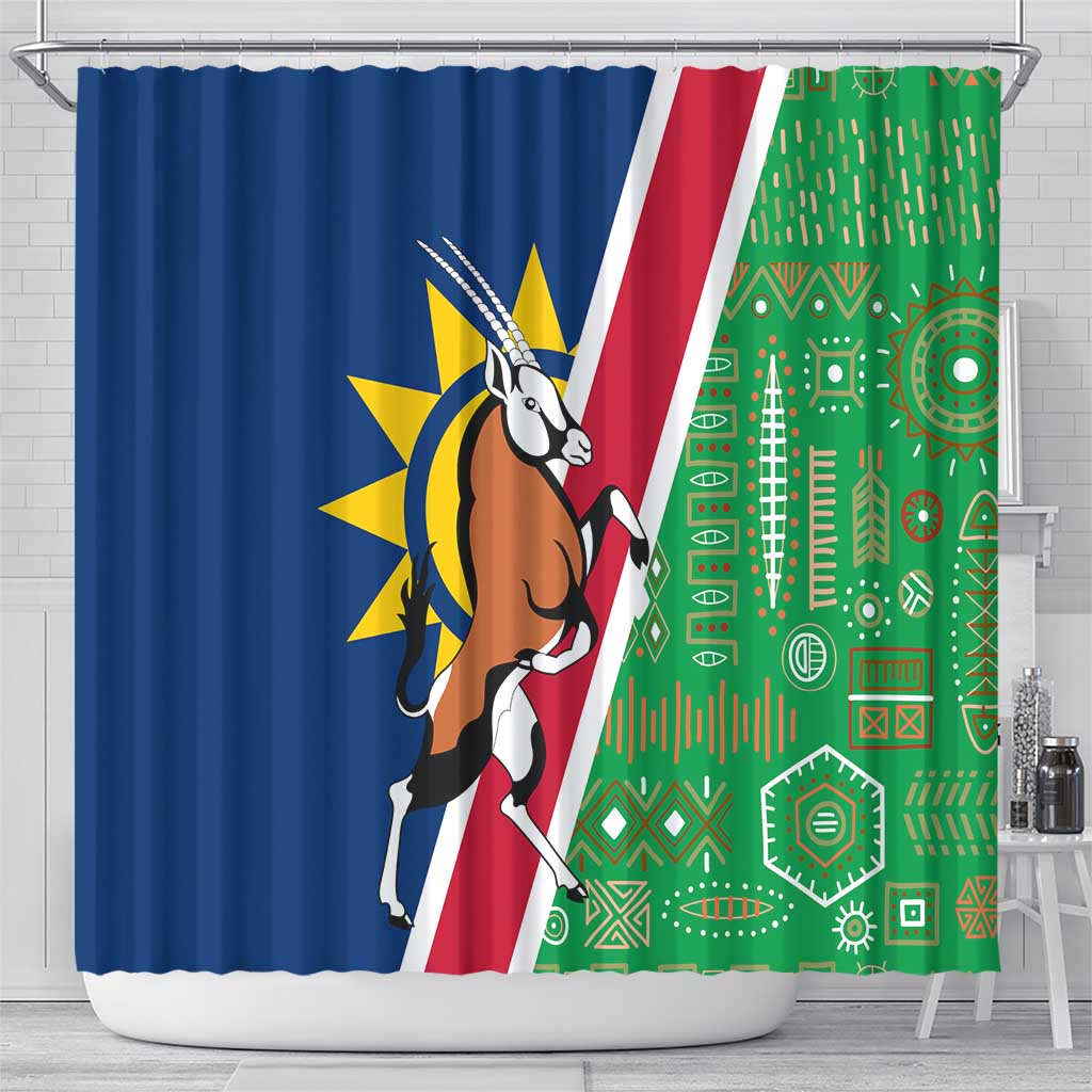 Namibia Gemsbok Shower Curtain Flag Design with African Patterns