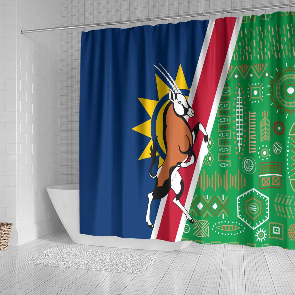 Namibia Gemsbok Shower Curtain Flag Design with African Patterns