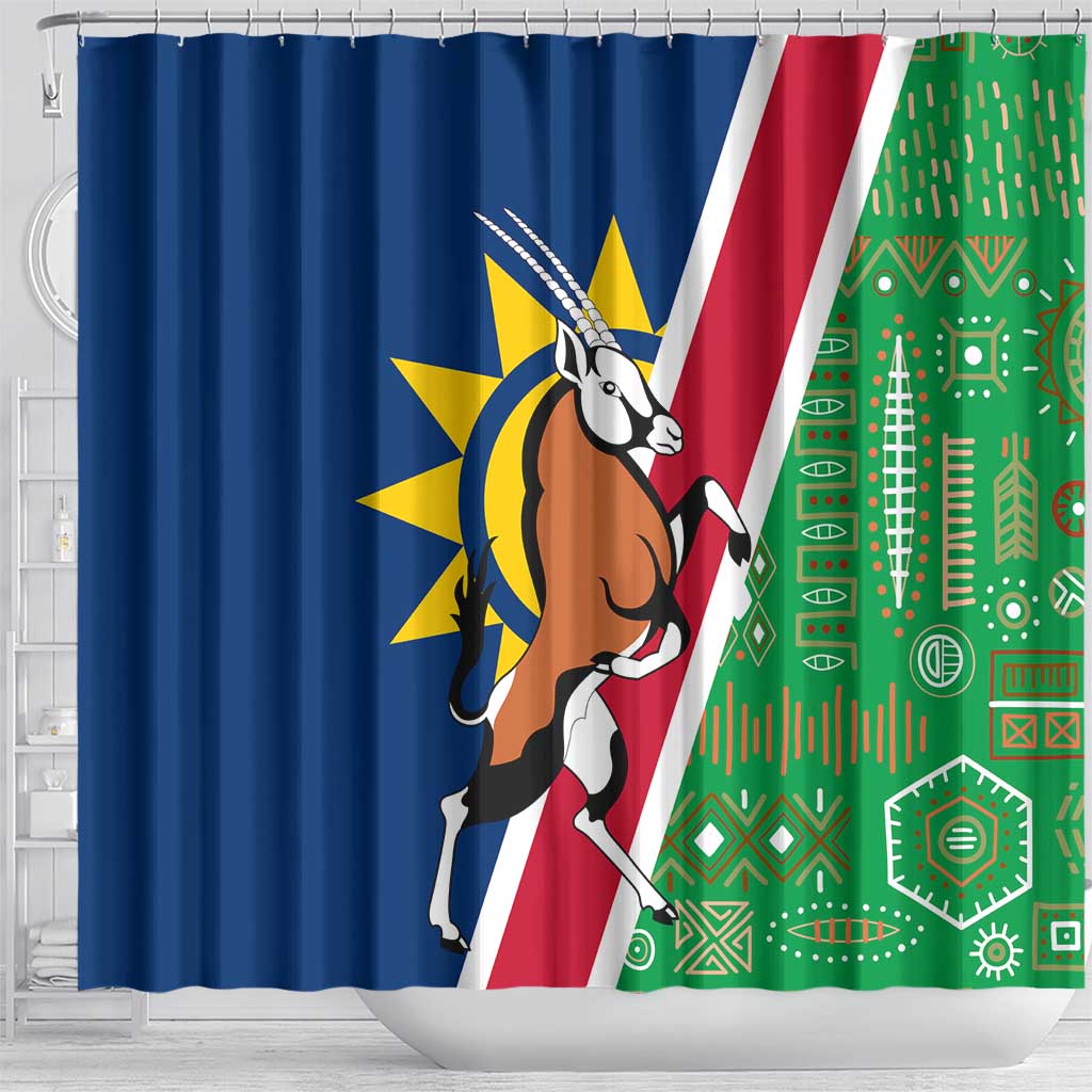 Namibia Gemsbok Shower Curtain Flag Design with African Patterns