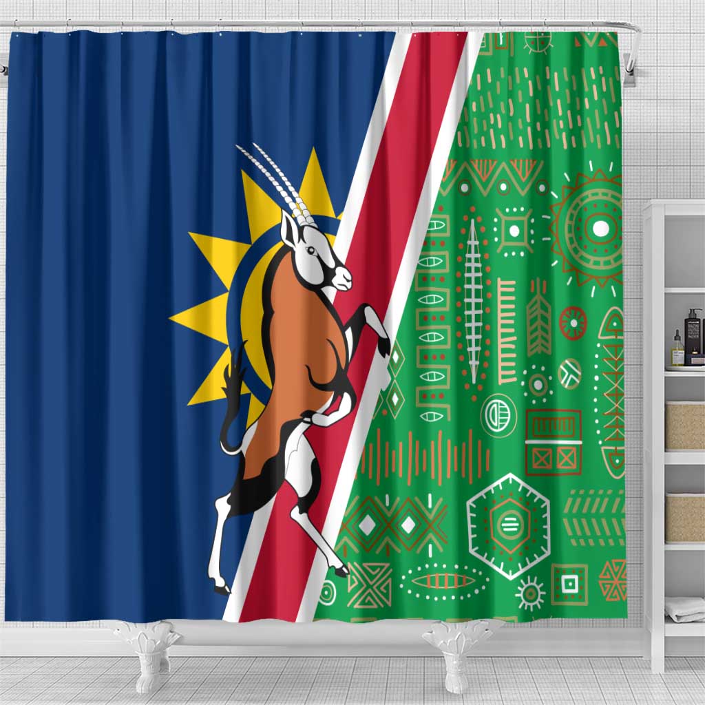 Namibia Gemsbok Shower Curtain Flag Design with African Patterns