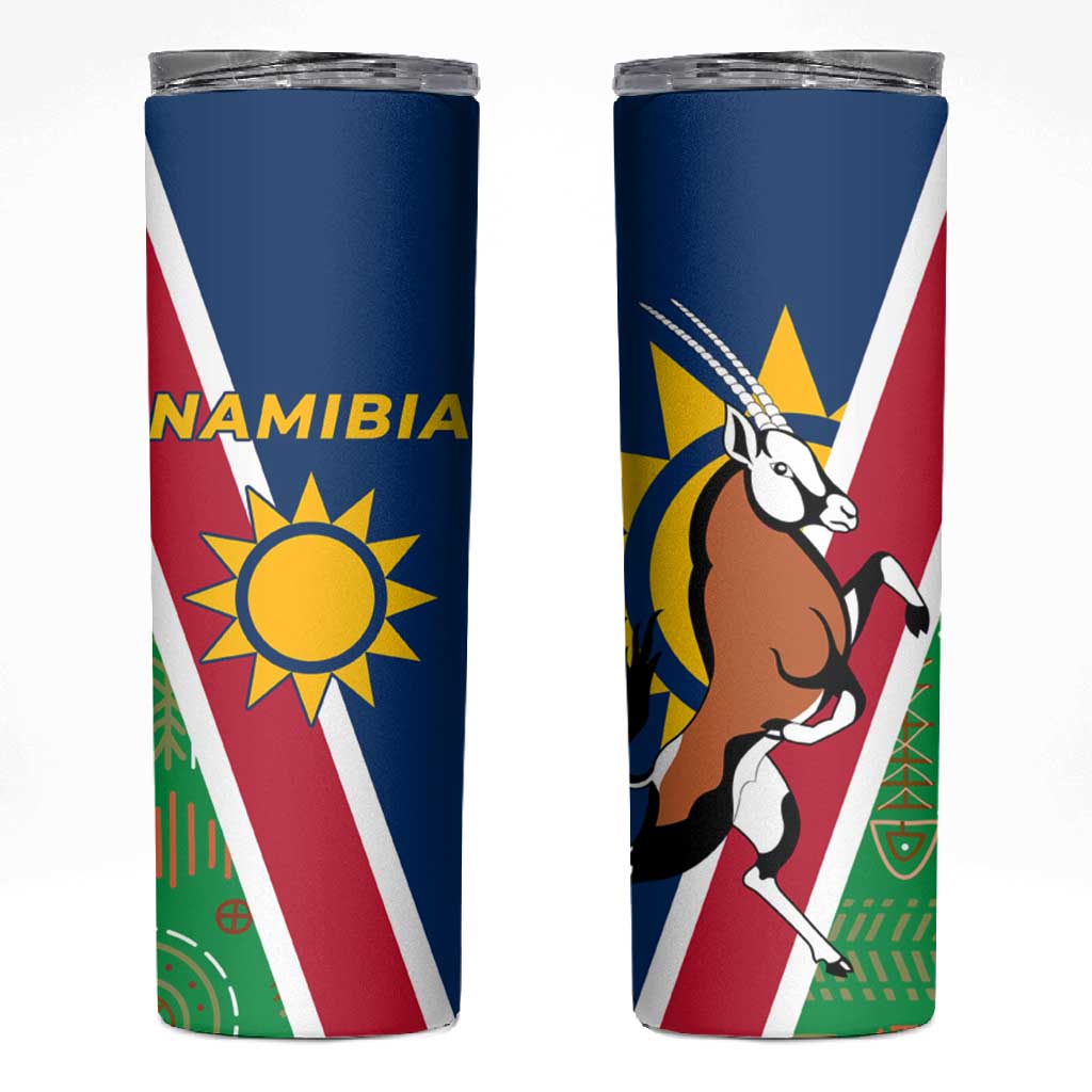 Namibia Gemsbok Skinny Tumbler Flag Design with African Patterns