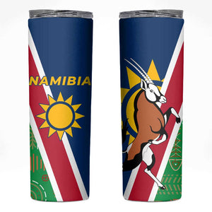 Namibia Gemsbok Skinny Tumbler Flag Design with African Patterns