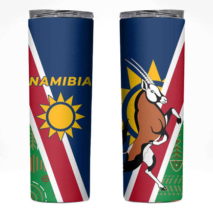 Namibia Gemsbok Skinny Tumbler Flag Design with African Patterns