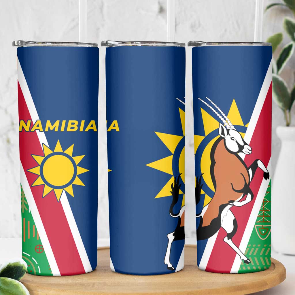 Namibia Gemsbok Skinny Tumbler Flag Design with African Patterns