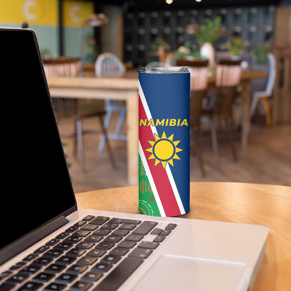 Namibia Gemsbok Skinny Tumbler Flag Design with African Patterns