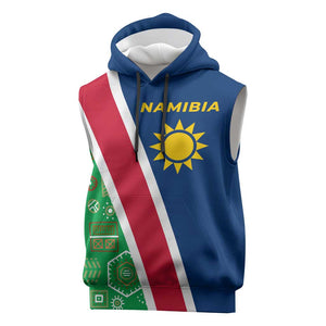 Namibia Gemsbok Sleeveless Hoodie Flag Design with African Patterns - African Pride