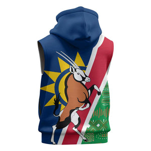 Namibia Gemsbok Sleeveless Hoodie Flag Design with African Patterns - African Pride