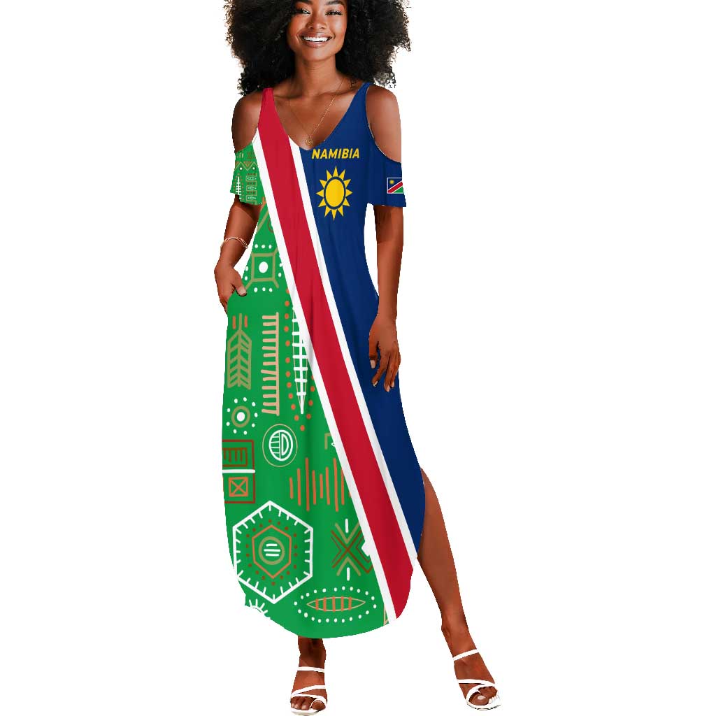 Namibia Gemsbok Summer Maxi Dress Flag Design with African Patterns