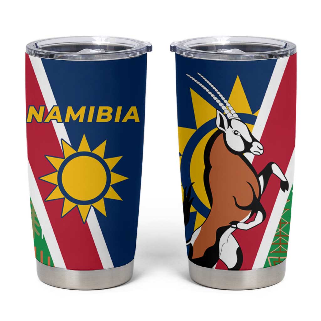 Namibia Gemsbok Tumbler Cup Flag Design with African Patterns