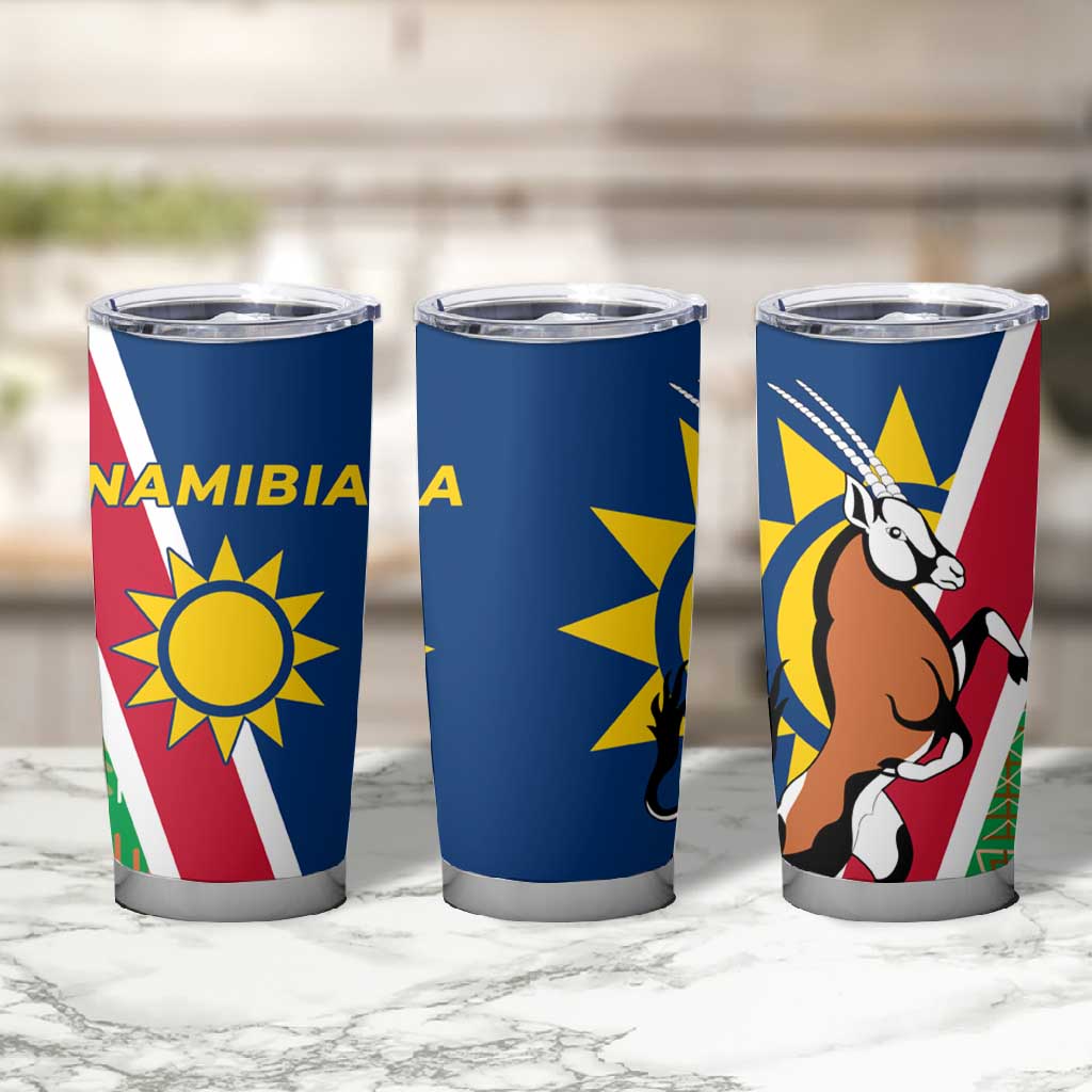Namibia Gemsbok Tumbler Cup Flag Design with African Patterns