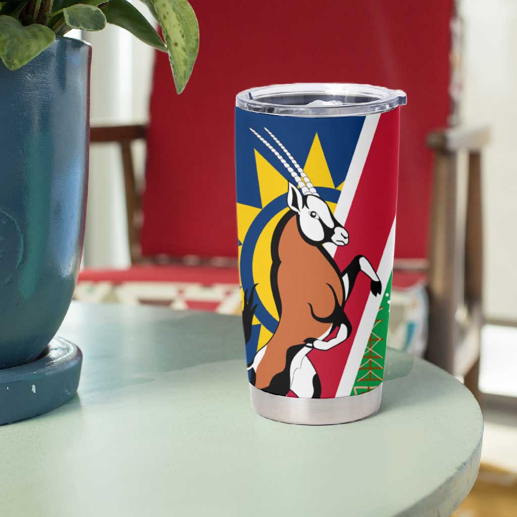 Namibia Gemsbok Tumbler Cup Flag Design with African Patterns