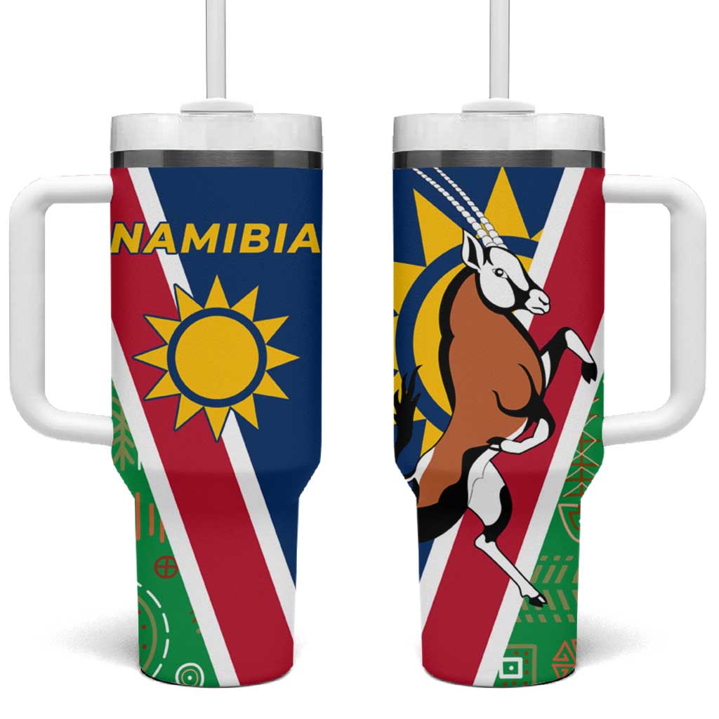 Namibia Gemsbok Tumbler With Handle Flag Design with African Patterns