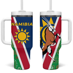 Namibia Gemsbok Tumbler With Handle Flag Design with African Patterns