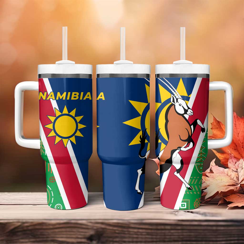 Namibia Gemsbok Tumbler With Handle Flag Design with African Patterns