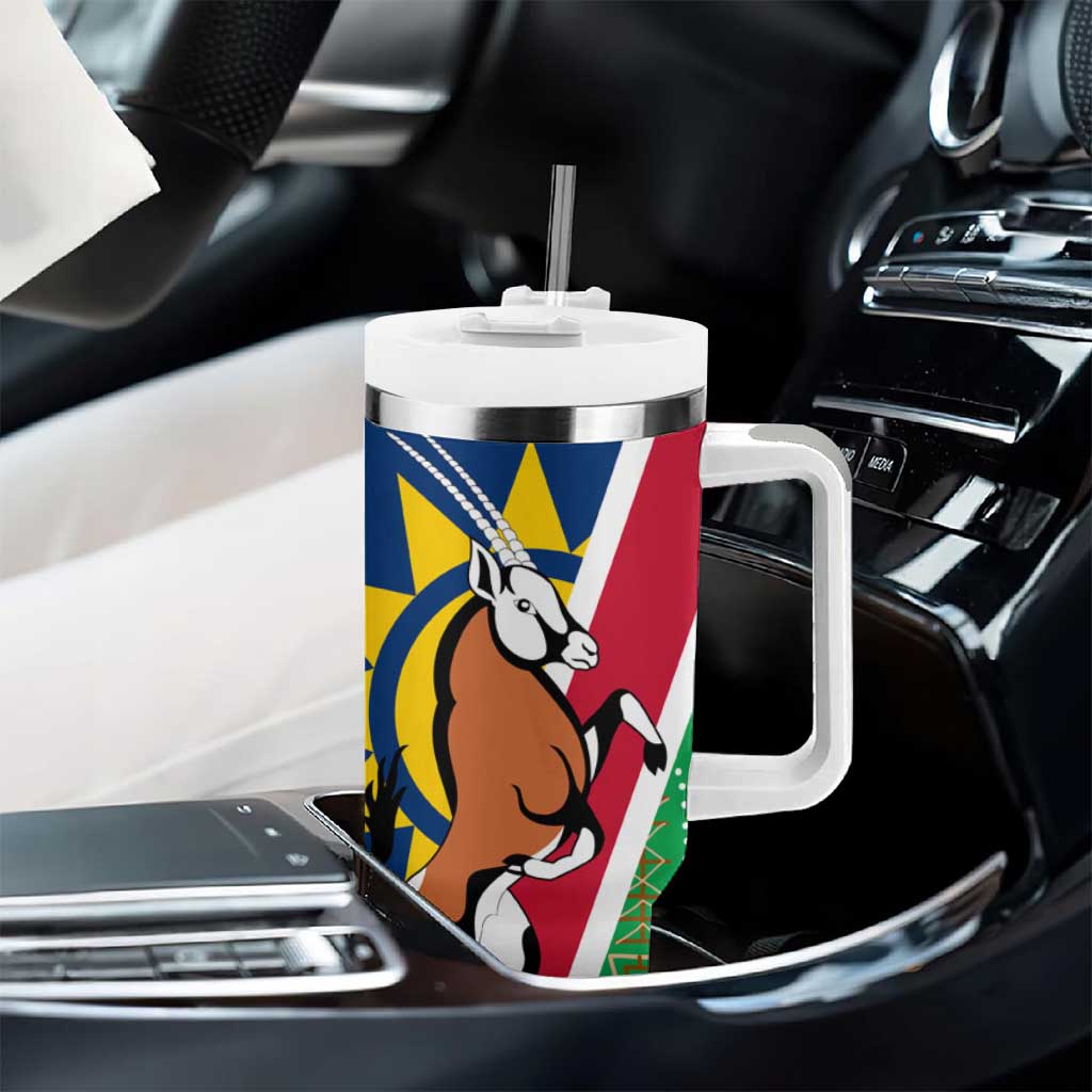 Namibia Gemsbok Tumbler With Handle Flag Design with African Patterns