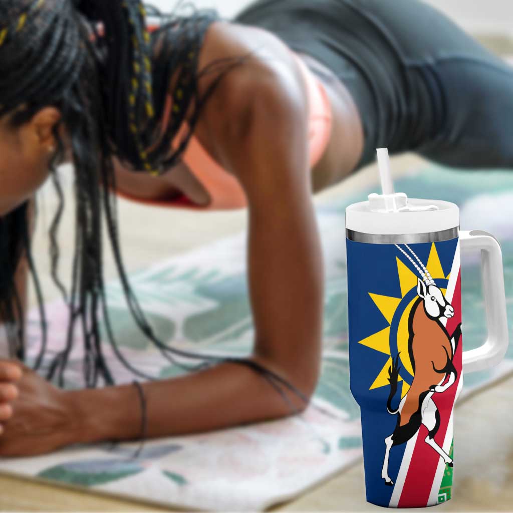 Namibia Gemsbok Tumbler With Handle Flag Design with African Patterns