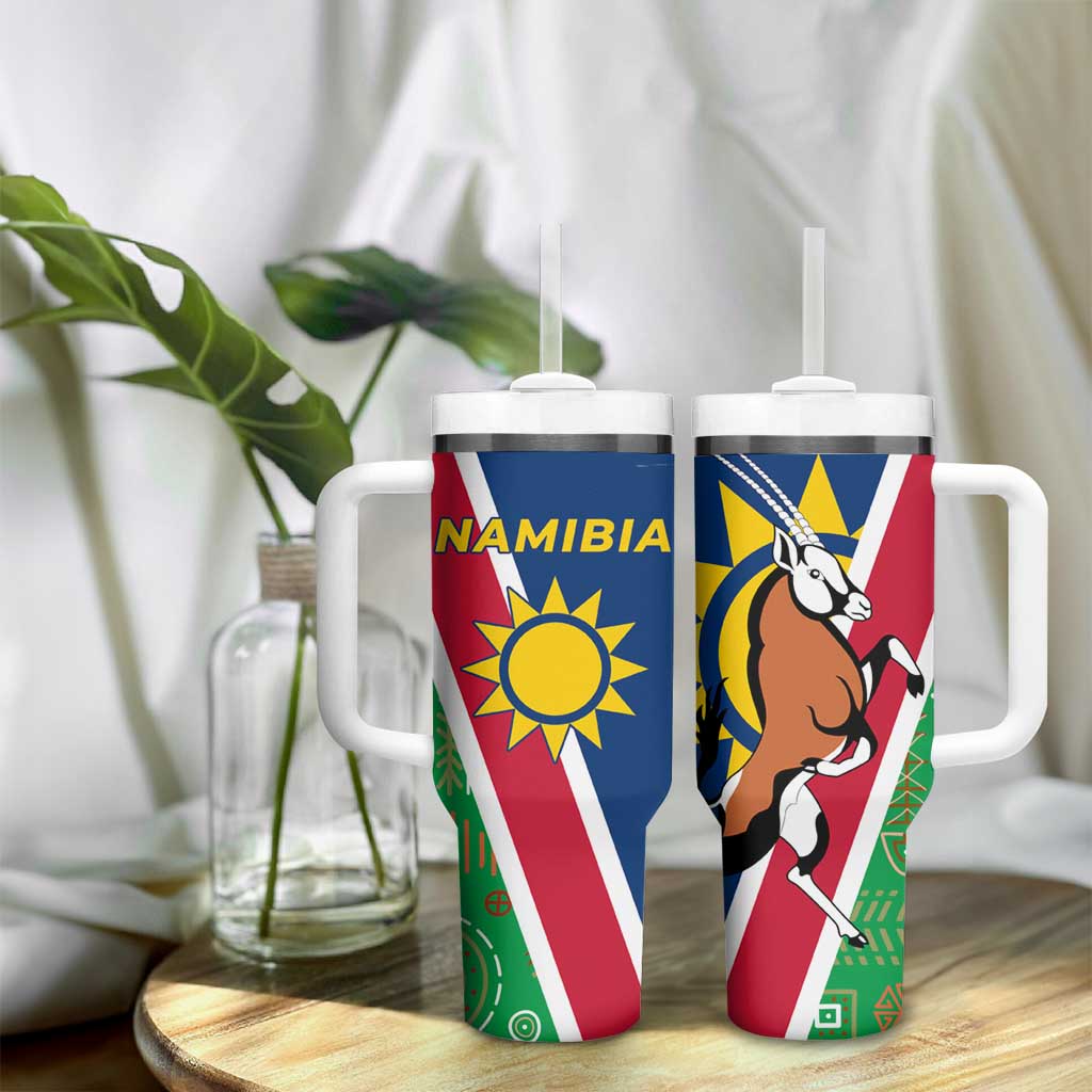 Namibia Gemsbok Tumbler With Handle Flag Design with African Patterns
