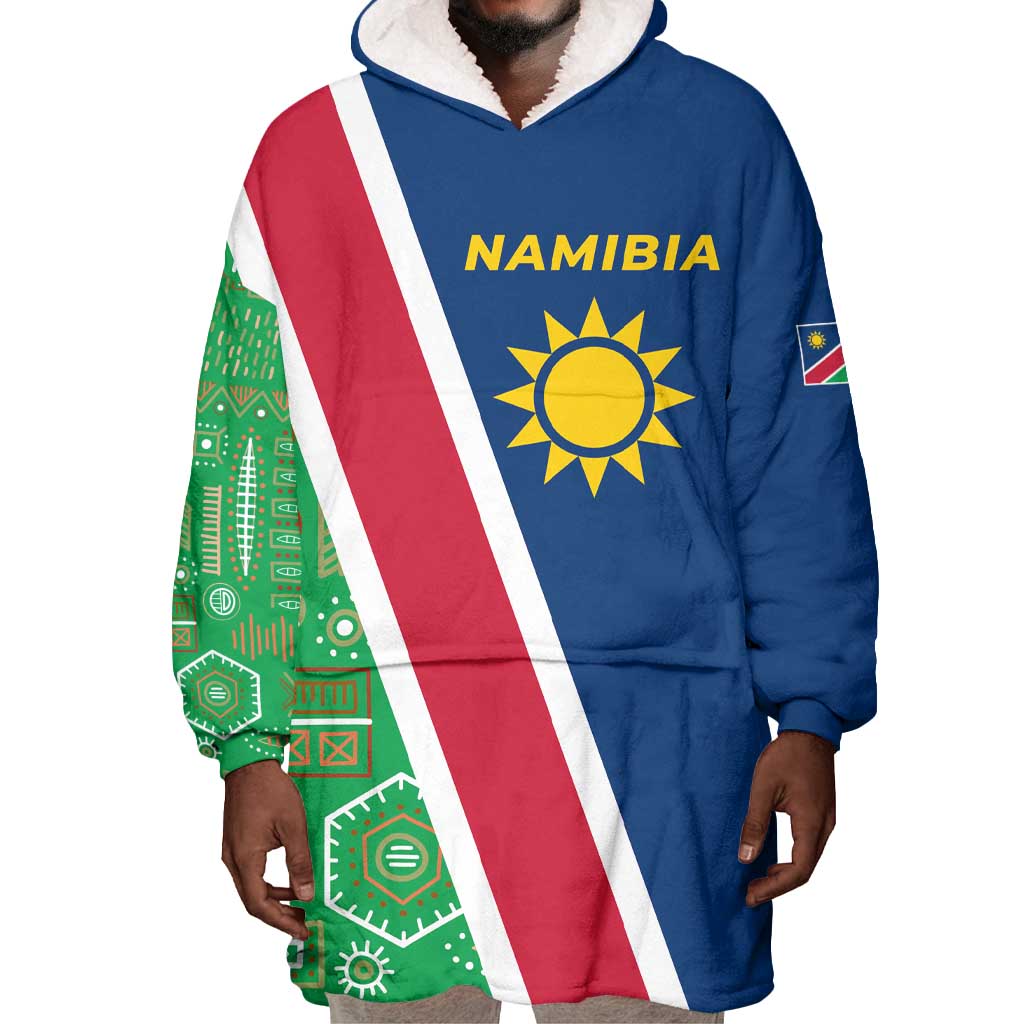 Namibia Gemsbok Wearable Blanket Hoodie Flag Design with African Patterns