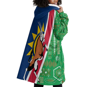 Namibia Gemsbok Wearable Blanket Hoodie Flag Design with African Patterns