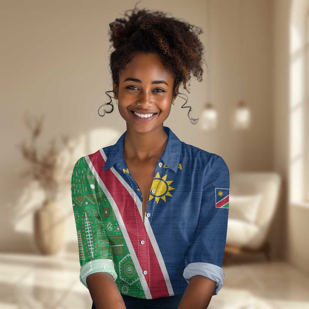 Namibia Gemsbok Women Casual Shirt Flag Design with African Patterns