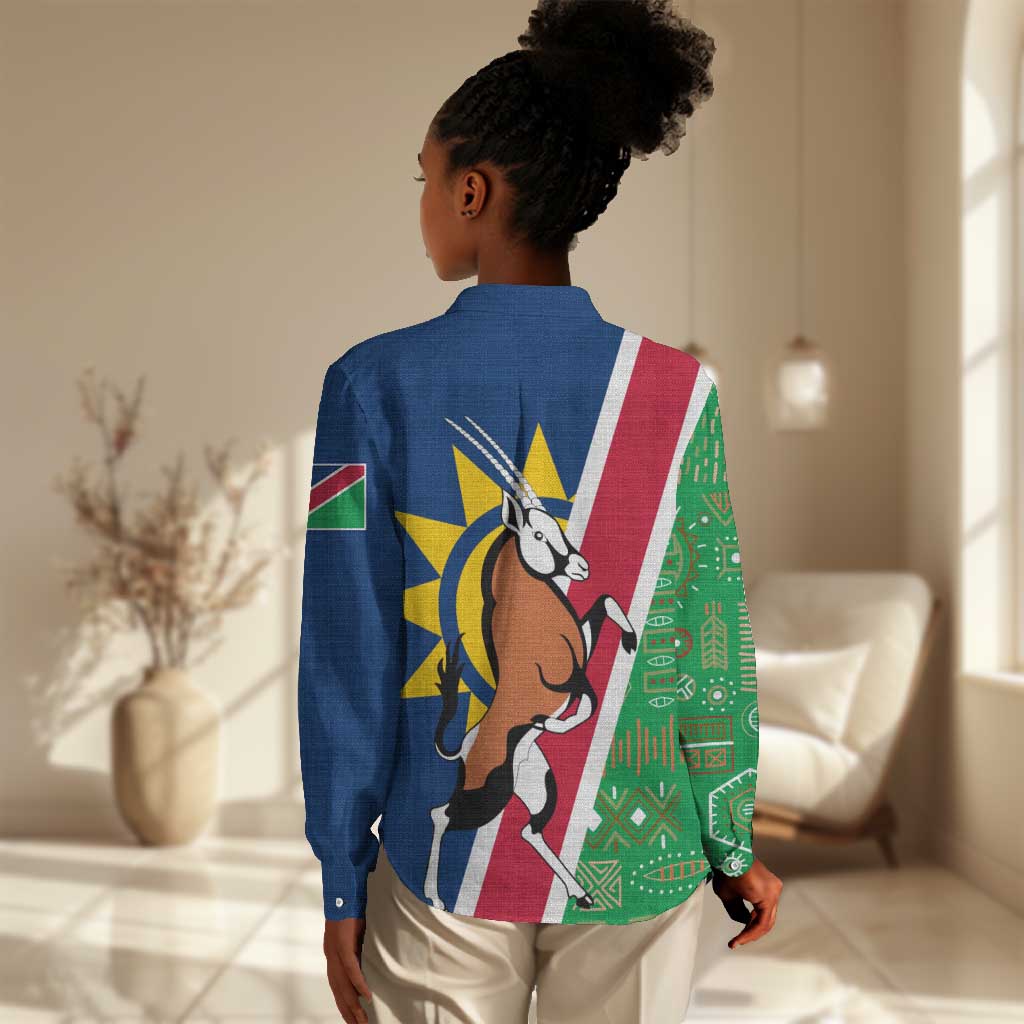 Namibia Gemsbok Women Casual Shirt Flag Design with African Patterns