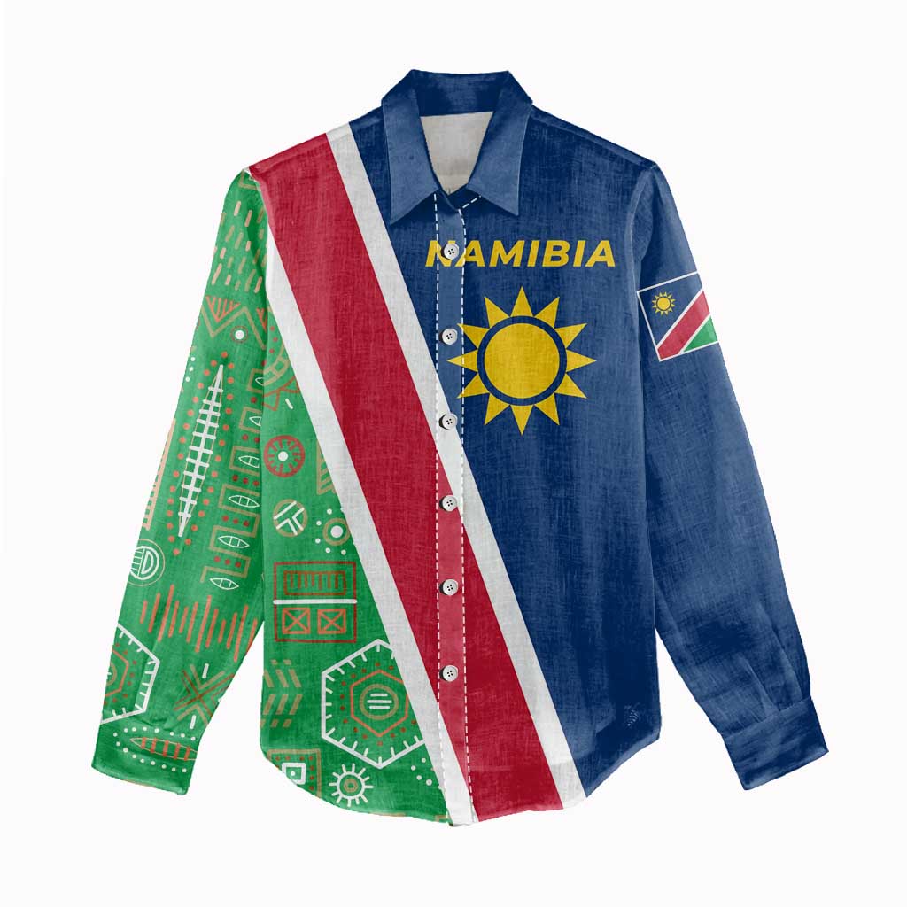 Namibia Gemsbok Women Casual Shirt Flag Design with African Patterns