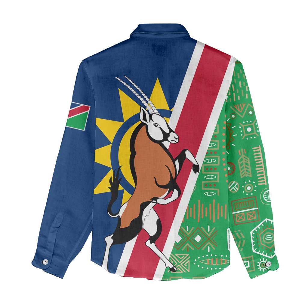 Namibia Gemsbok Women Casual Shirt Flag Design with African Patterns