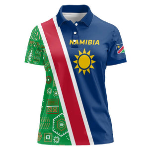 Namibia Gemsbok Women Polo Shirt Flag Design with African Patterns