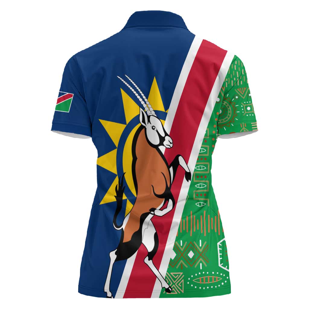 Namibia Gemsbok Women Polo Shirt Flag Design with African Patterns