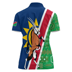 Namibia Gemsbok Women Polo Shirt Flag Design with African Patterns