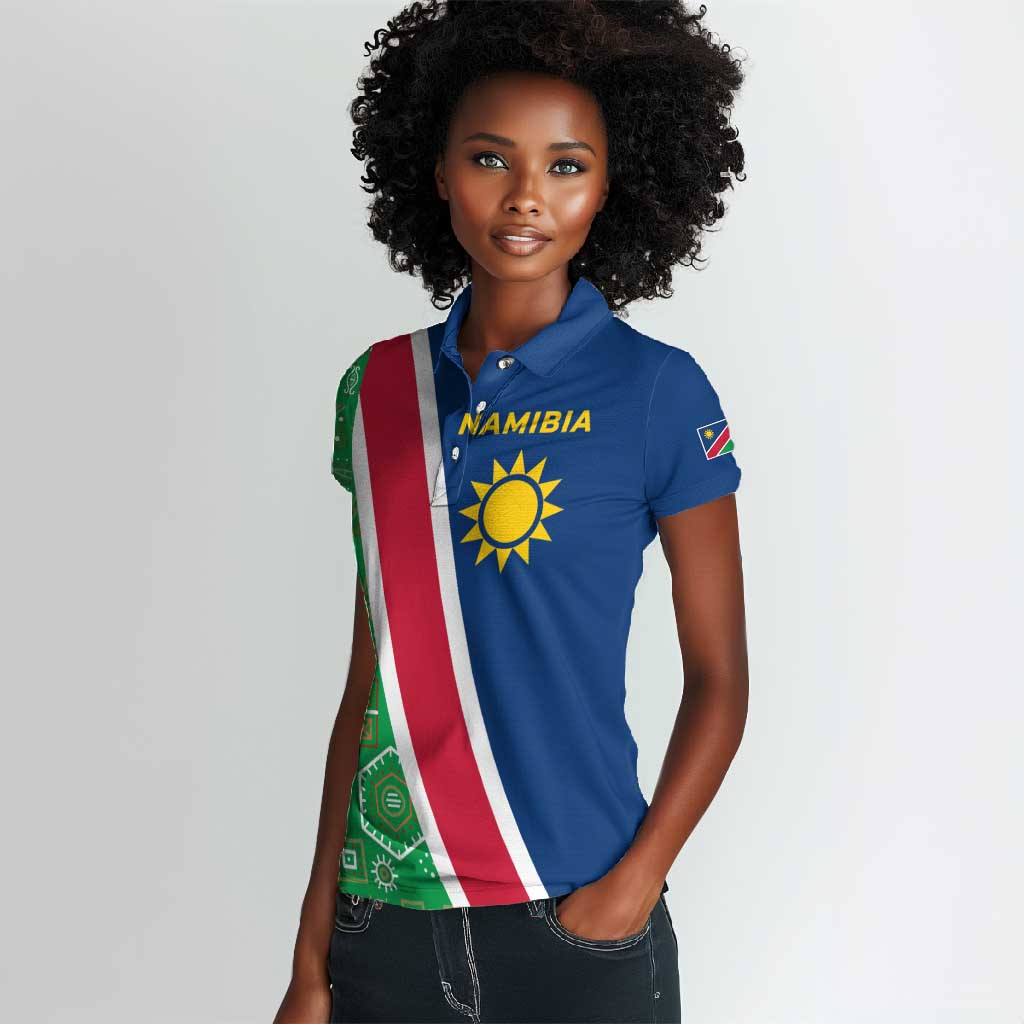 Namibia Gemsbok Women Polo Shirt Flag Design with African Patterns