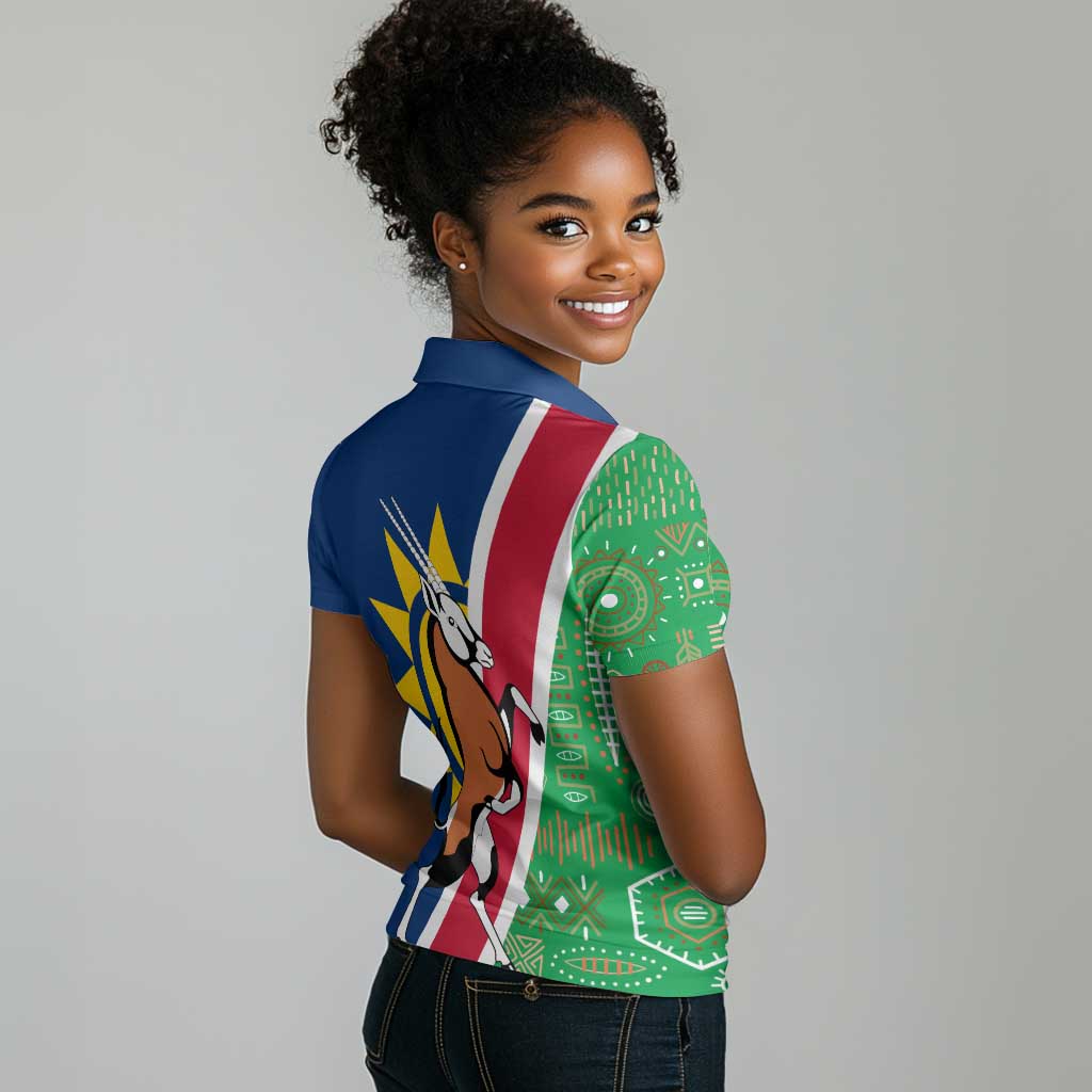 Namibia Gemsbok Women Polo Shirt Flag Design with African Patterns